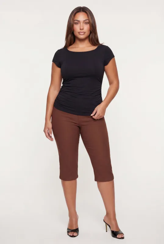 Plus Size Square Neck Side Ruched Tee made by Rainbow