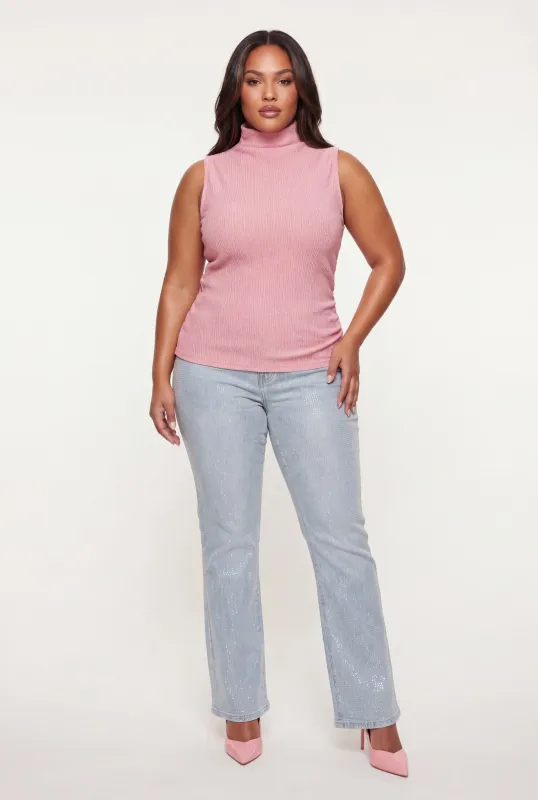 Plus Size Mock Neck Side Ruched Tank Top made by Rainbow