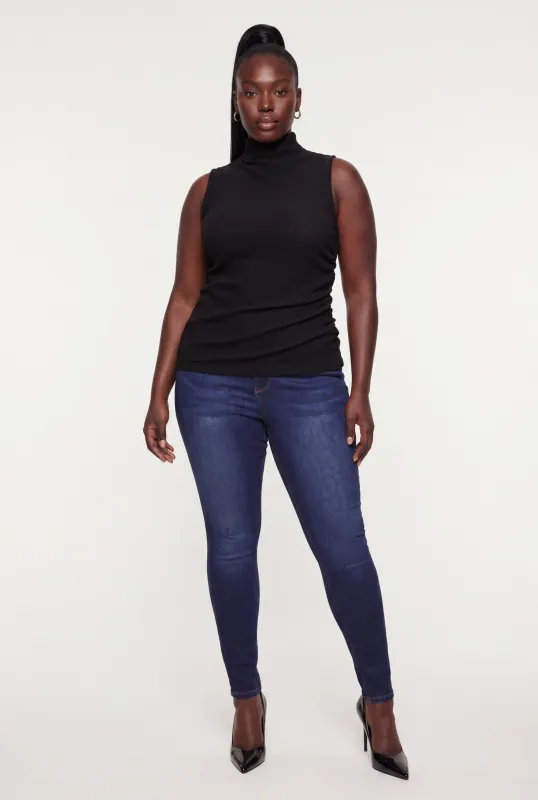 Plus Size Mock Neck Side Ruched Tank Top made by Rainbow