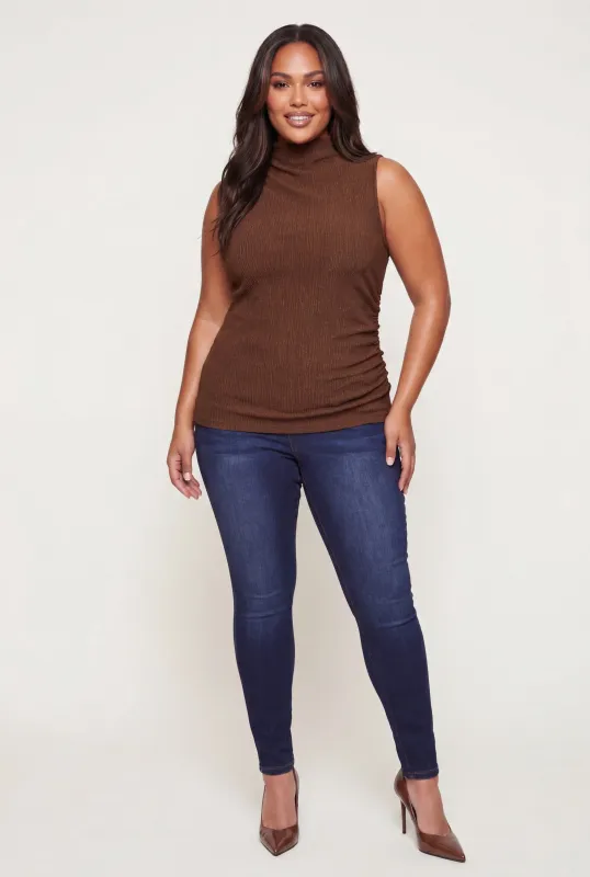 Plus Size Mock Neck Side Ruched Tank Top made by Rainbow
