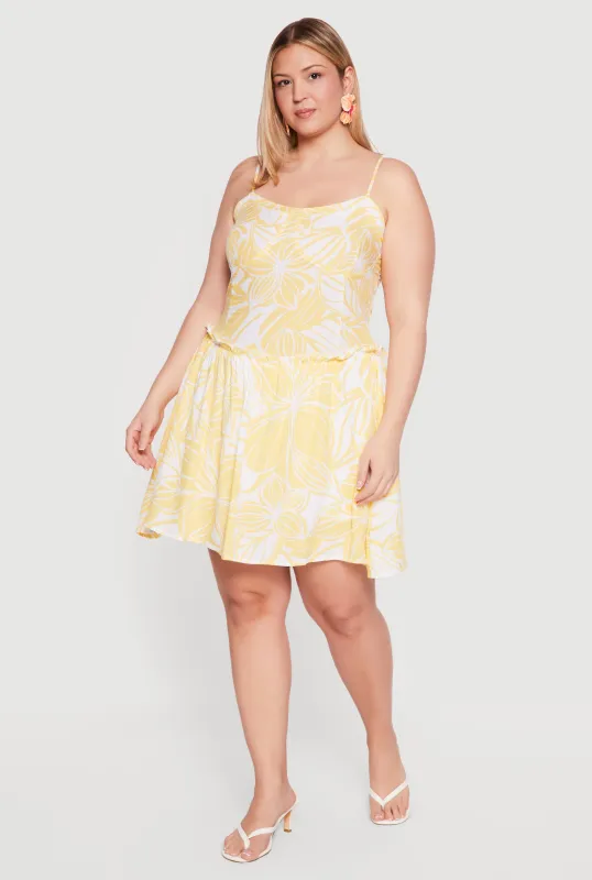 Plus Size Floral Lace Up Back Skater Dress made by Rainbow