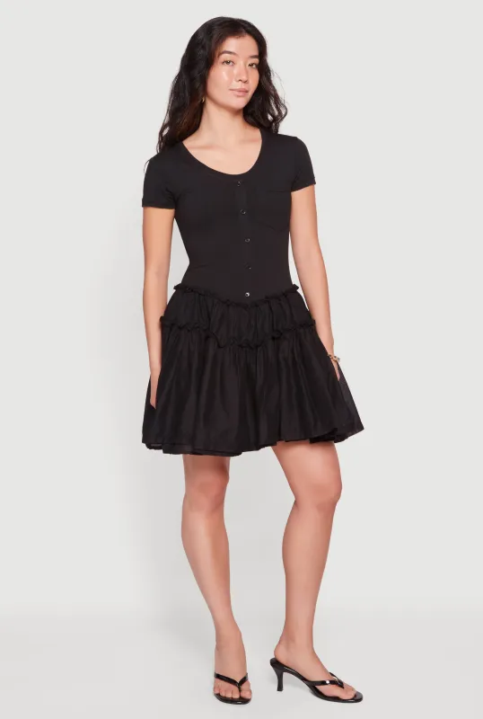 Pocket Detail Short Sleeve Skater Dress made by Rainbow