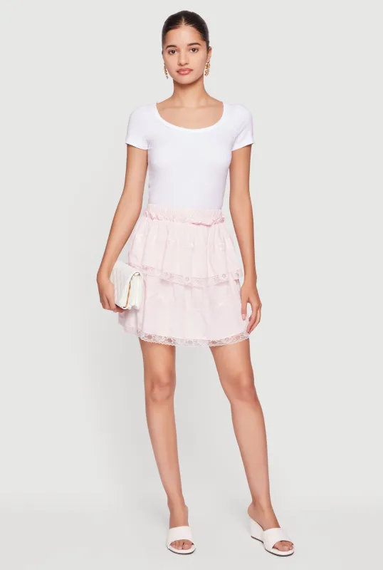 Lace Detail Tiered Mini Skirt made by Rainbow
