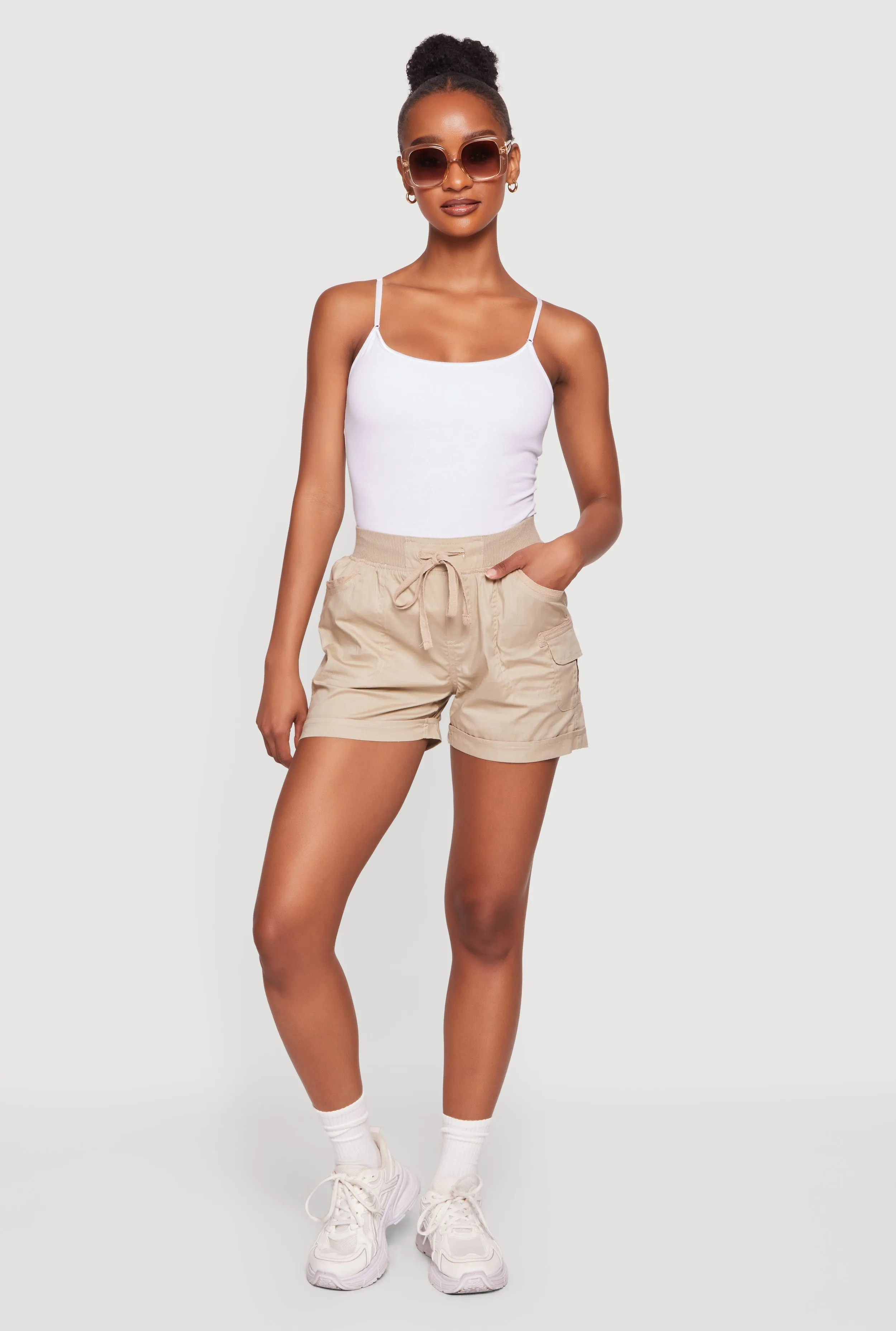 Drawstring High Waisted Cargo Shorts sold by Rainbow