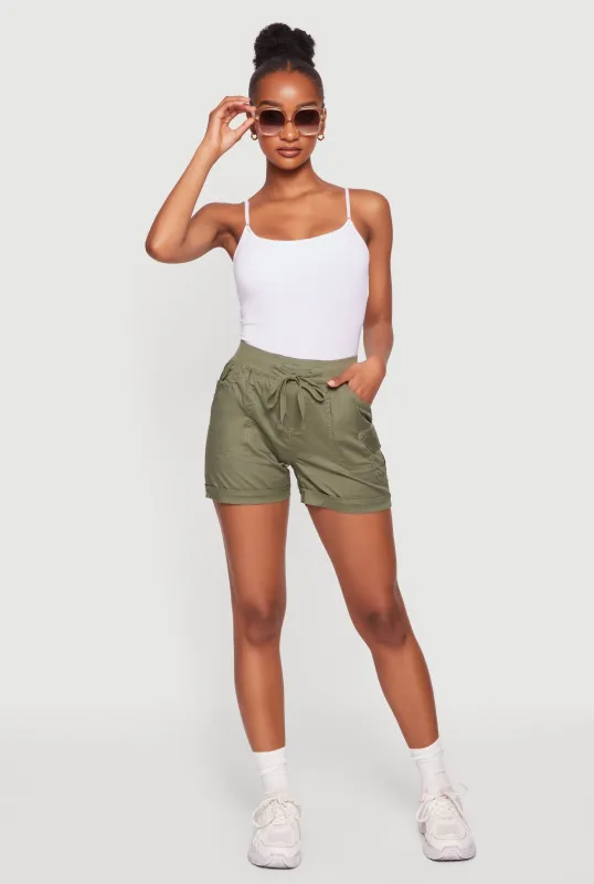 Drawstring High Waisted Cargo Shorts made by Rainbow