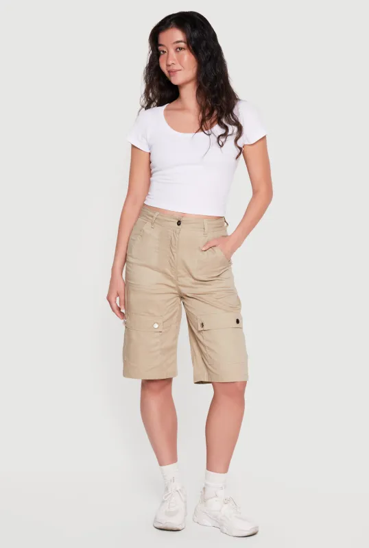 Poplin High Waisted Cargo Pocket Bermuda Shorts made by Rainbow