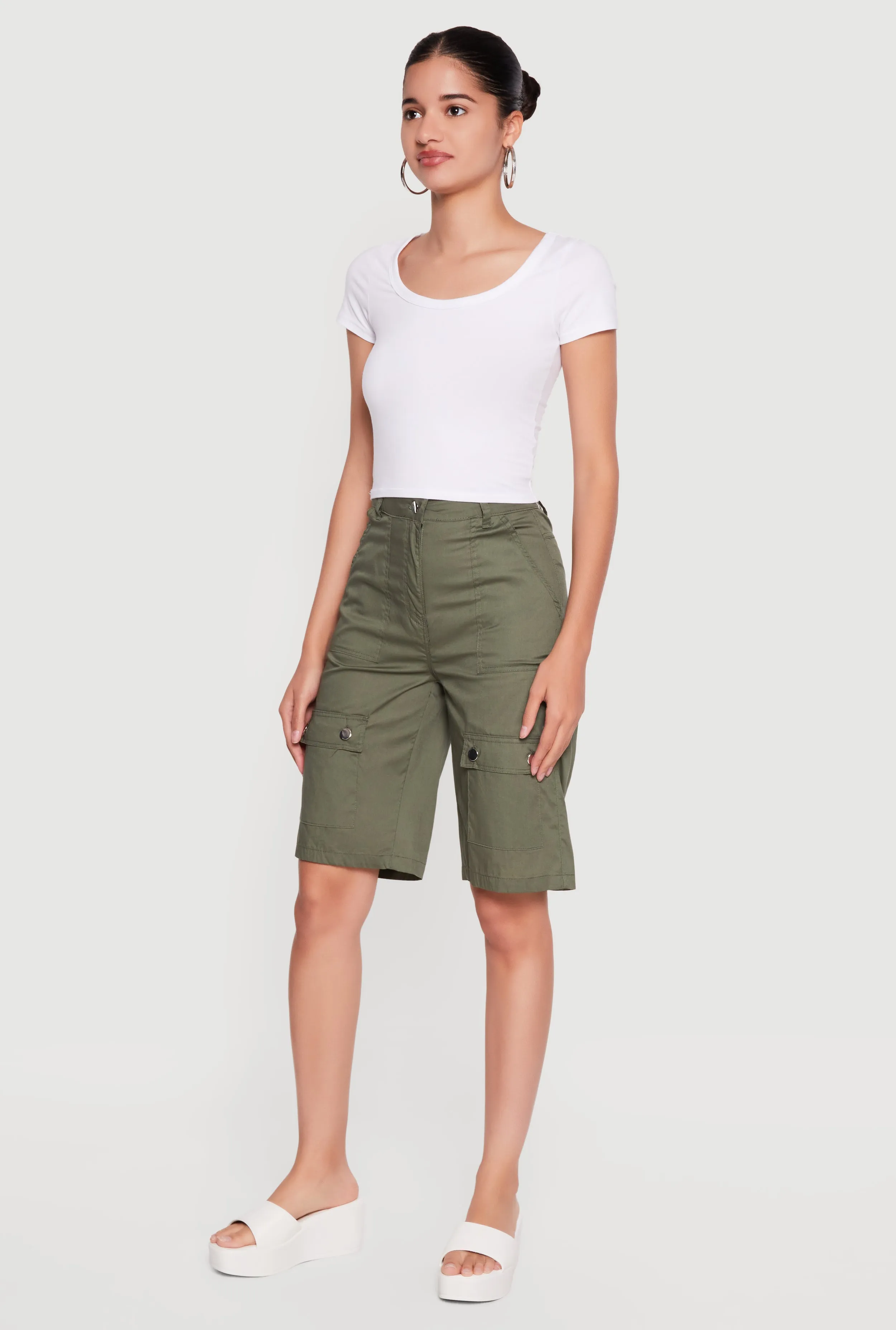 Poplin High Waisted Cargo Pocket Bermuda Shorts sold by Rainbow product image thumbnail 2
