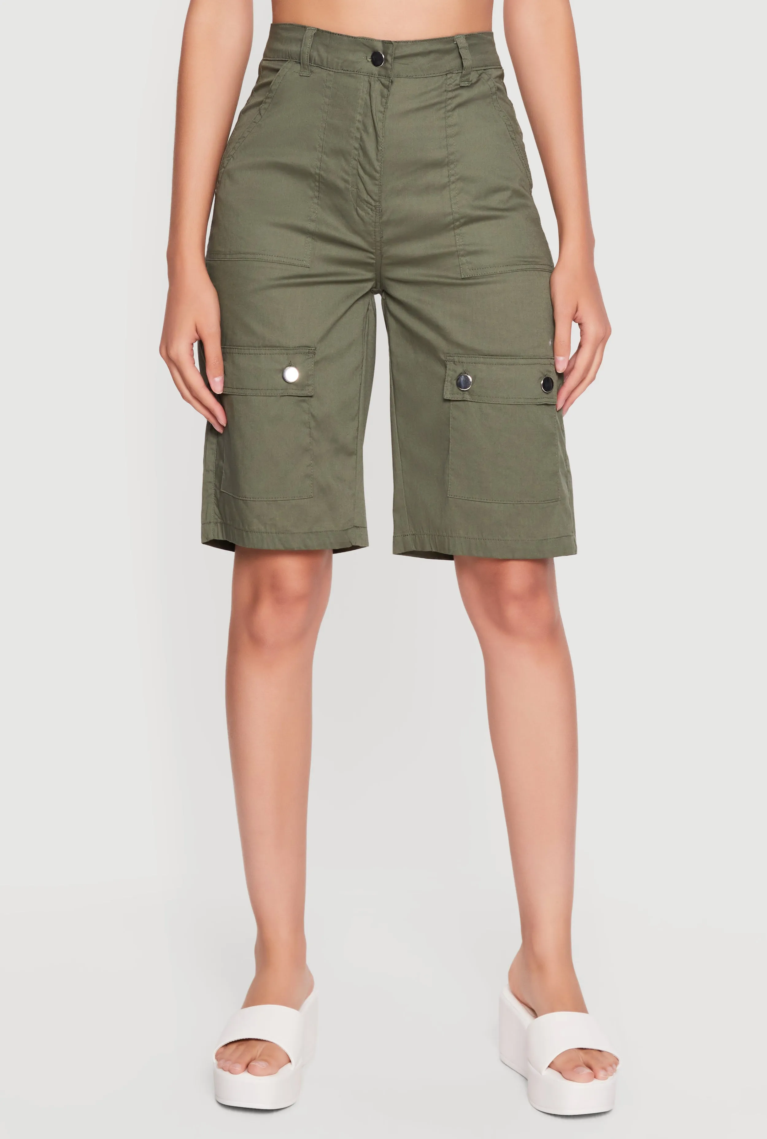 Poplin High Waisted Cargo Pocket Bermuda Shorts sold by Rainbow product image thumbnail 3
