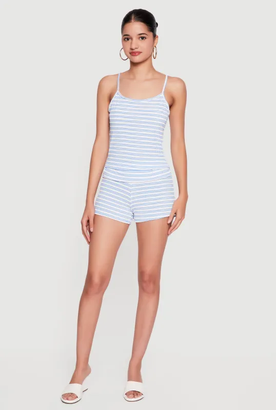 Striped Ribbed Knit Fold Over Shorts made by Rainbow