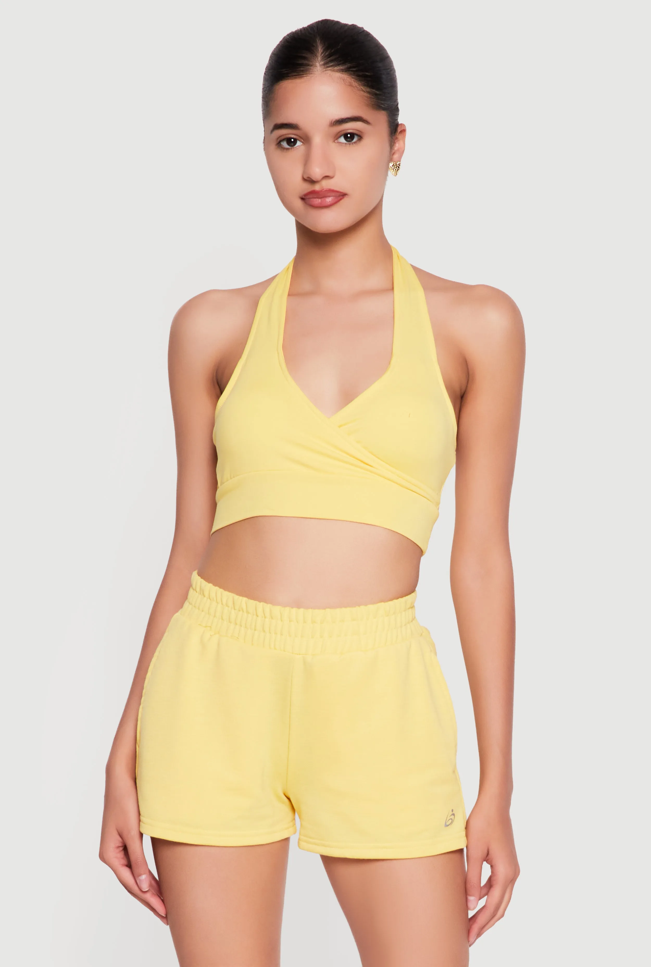Faux Wrap Halter Crop Top sold by Rainbow