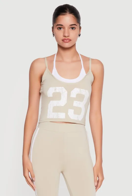 Color Blocked 23 Graphic Layered Look Crop Top made by Rainbow