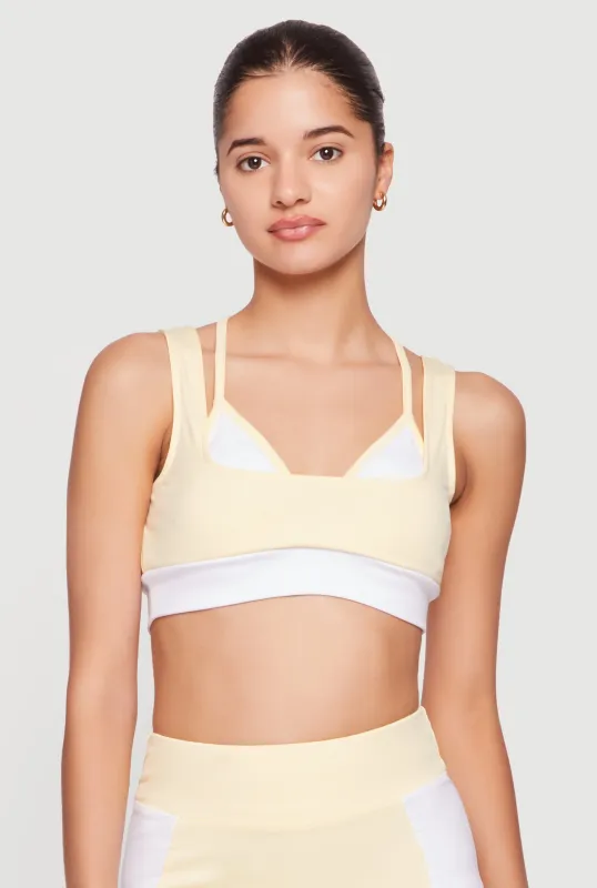 Color Blocked Layered Look Sports Bra made by Rainbow