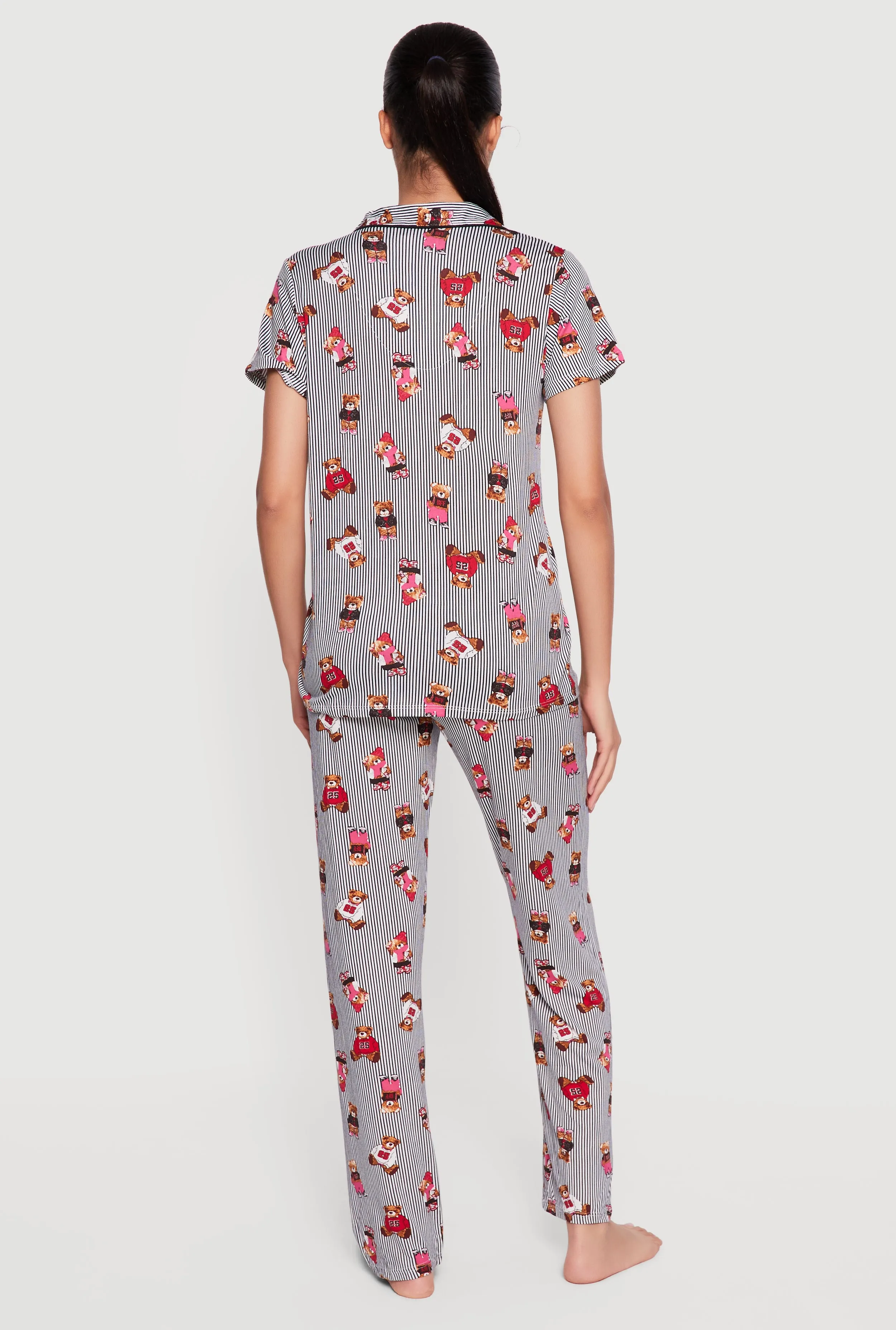 Striped Teddy Bear Print Pajama Top and Pants Set sold by Rainbow product image thumbnail 2
