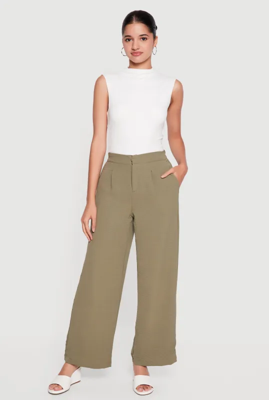 Crepe Knit Pleated Wide Leg Pants made by Ambiance