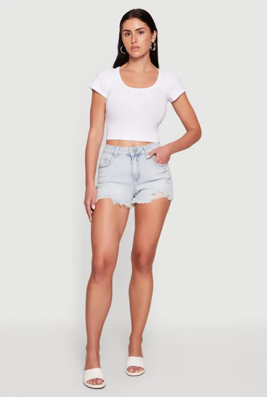 WAX Distressed Hem Denim Shorts made by Rainbow