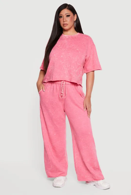 Plus Size Raw Hem High Waisted Wide Leg Sweatpants made by Rainbow