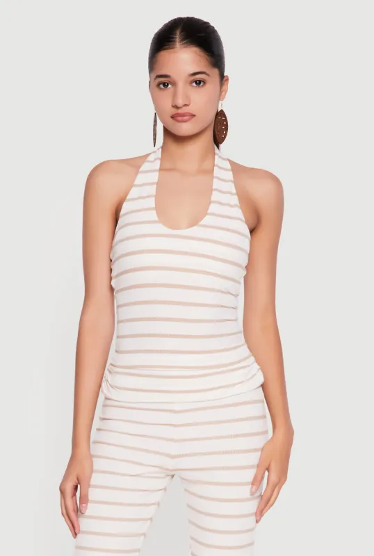 Striped Ribbed Knit Halter Top made by Rainbow
