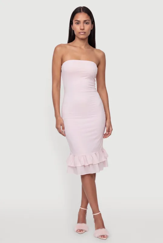 Ruffle Hem Side Ruched Tube Dress made by Rainbow