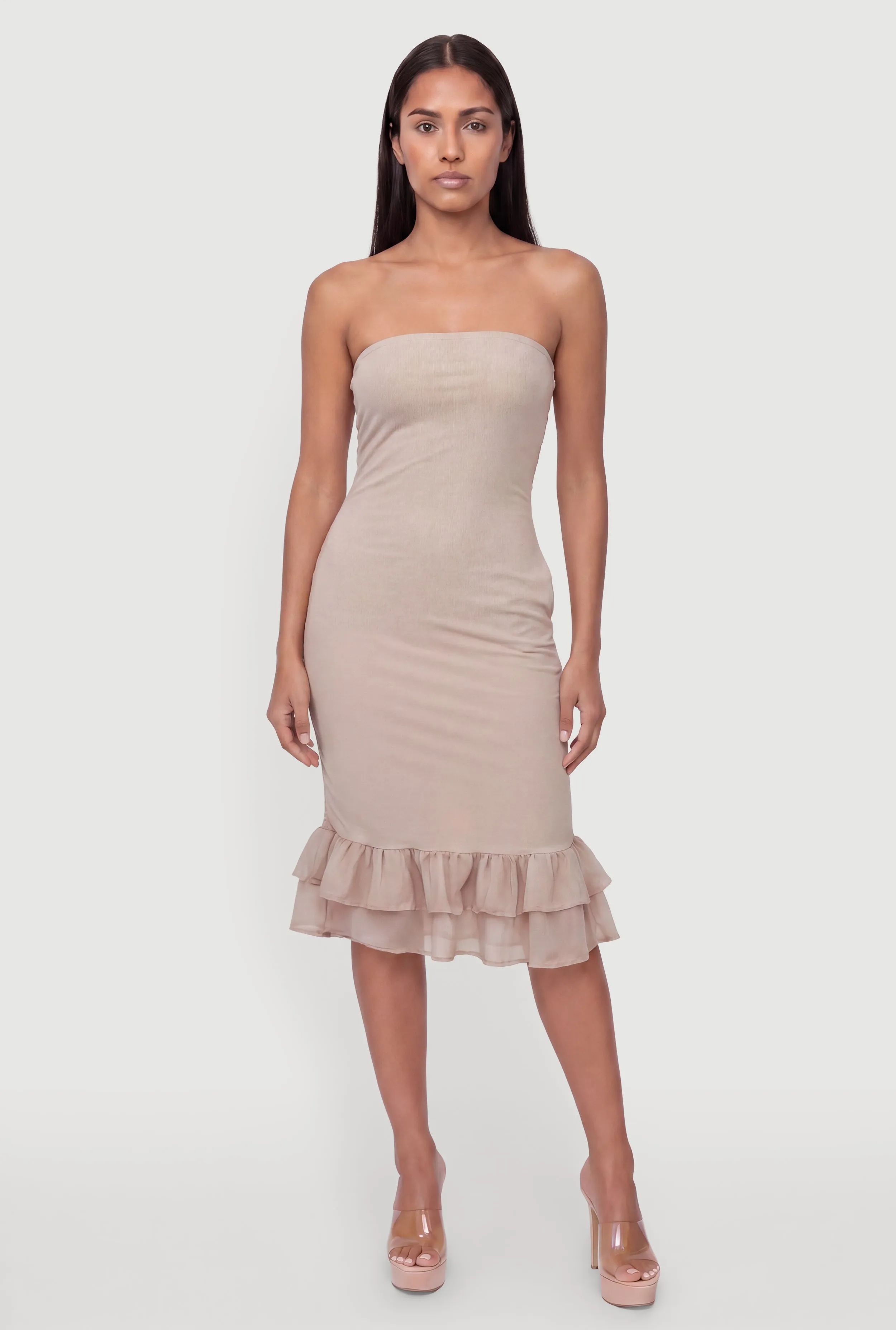 Ruffle Hem Side Ruched Tube Dress sold by Rainbow product image thumbnail 4