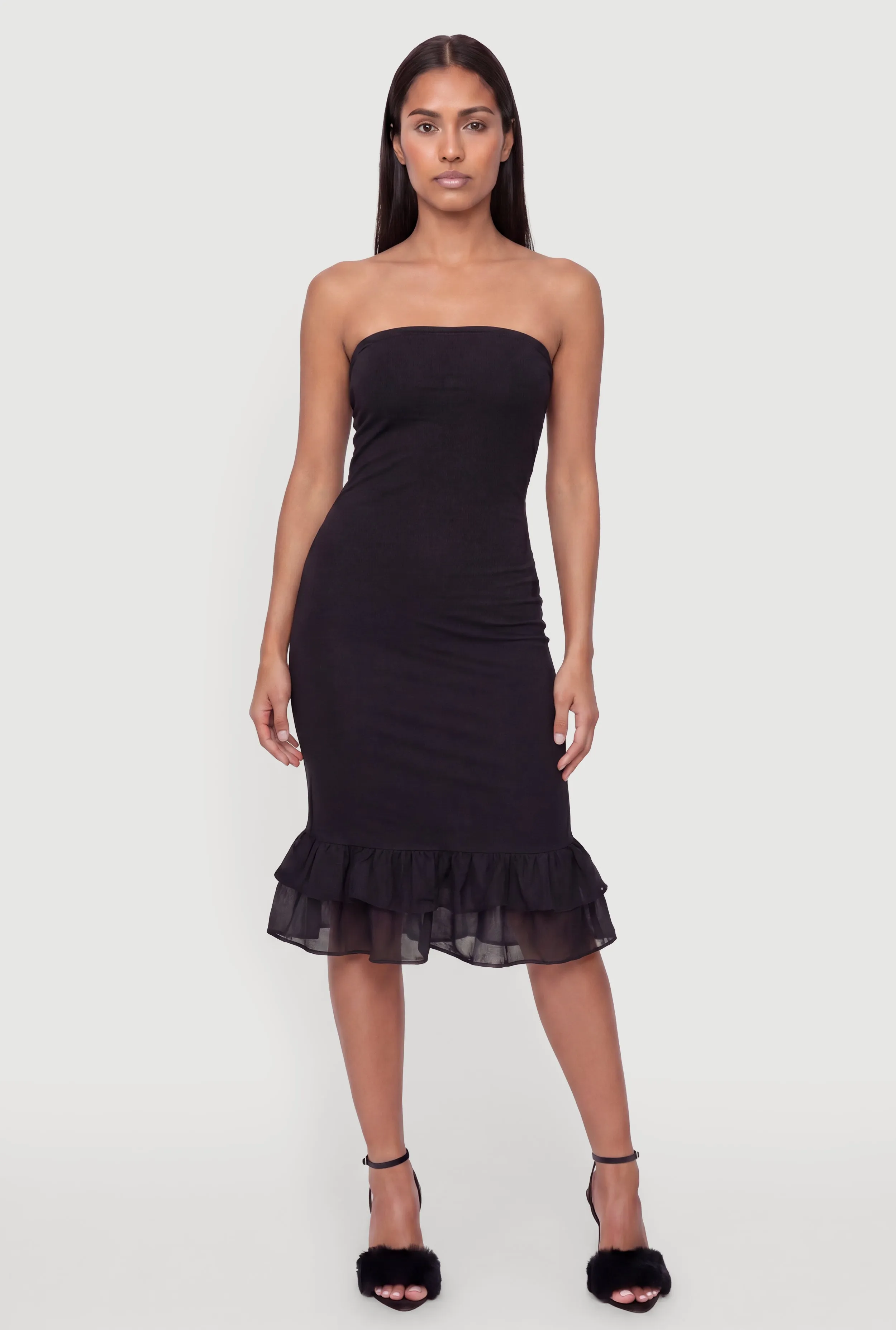 Ruffle Hem Side Ruched Tube Dress sold by Rainbow product image thumbnail 2