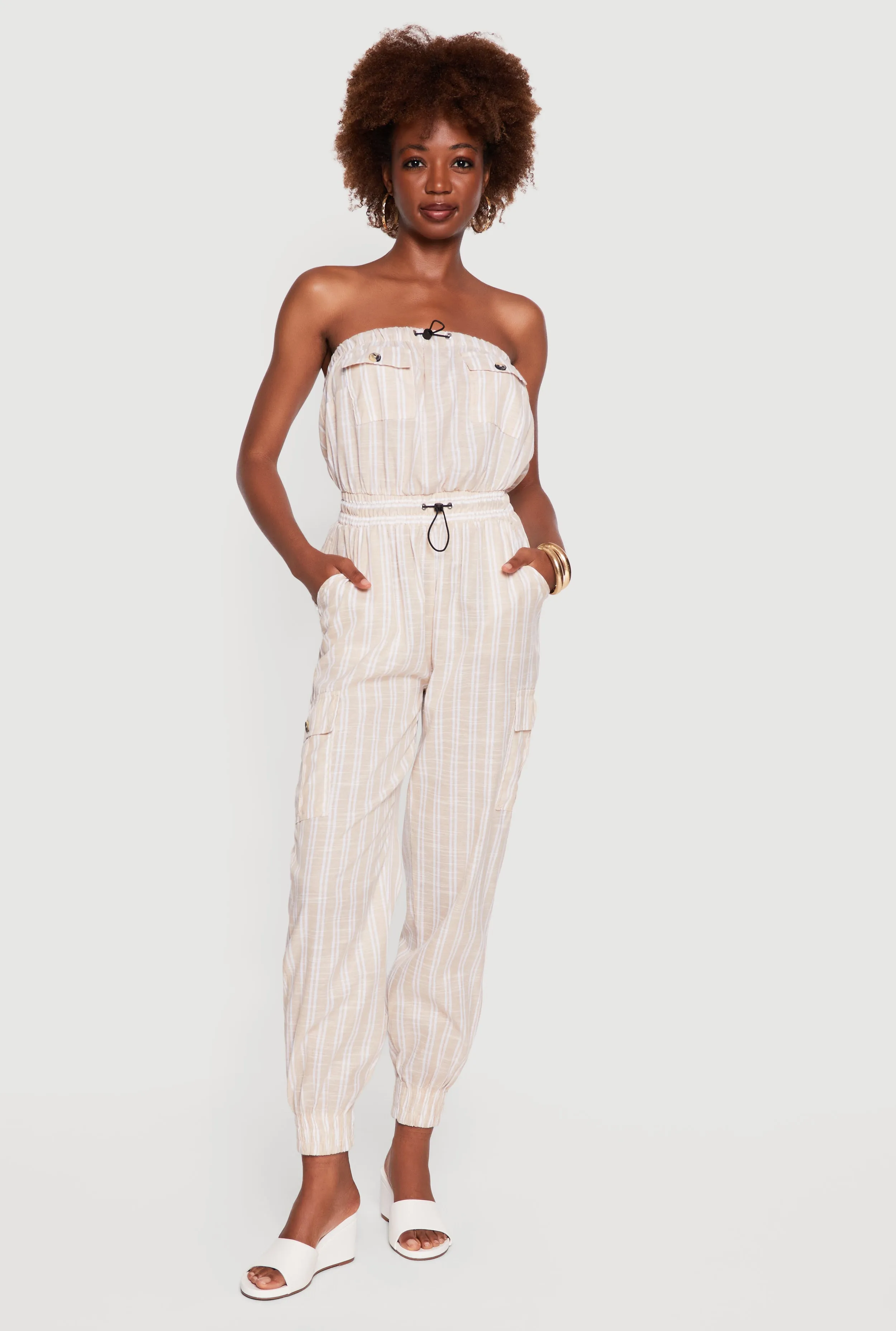 Striped Toggle Drawstring Cargo Pocket Jumpsuit sold by Rainbow product image thumbnail 3