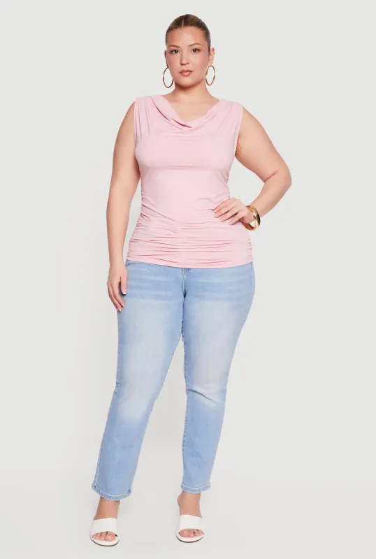 Plus Size Cowl Neck Side Ruched Blouse made by Rainbow