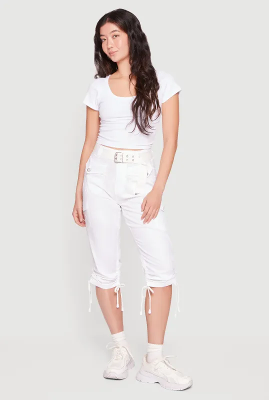 Belted Capri Cargo Pants with Ruched Drawstring Hem made by Rainbow