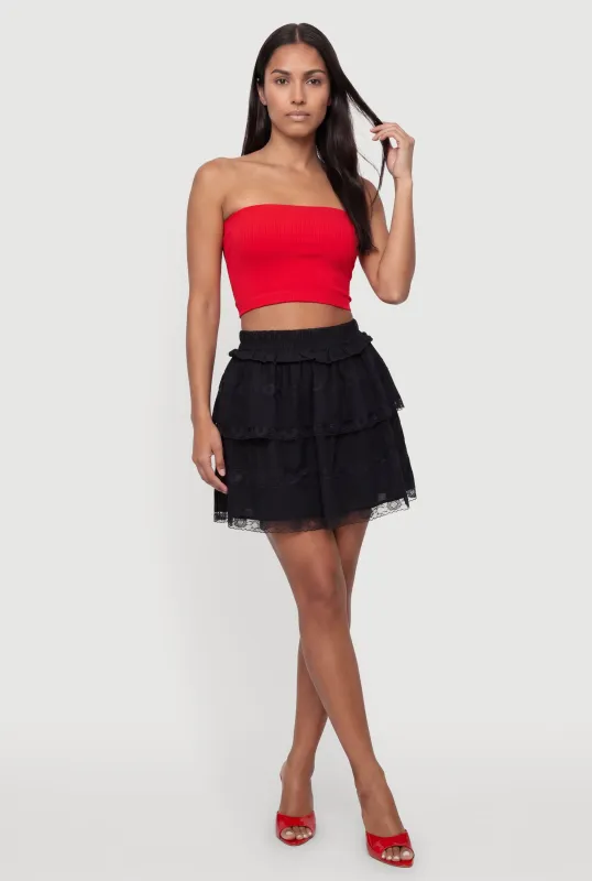 Lace Detail Tiered Mini Skirt made by Rainbow