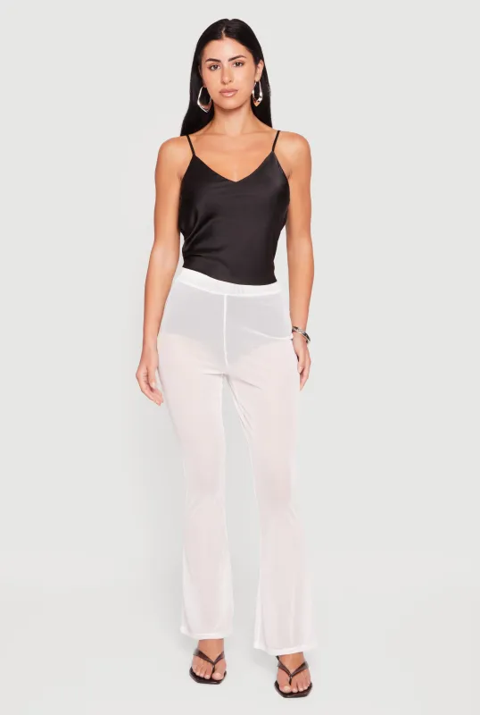 High Waisted Sheer Mesh Flare Leg Pants made by Rainbow