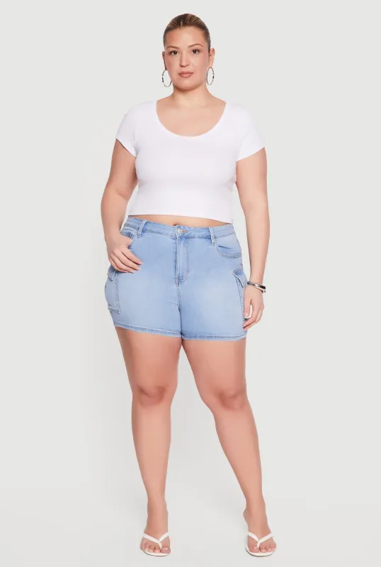 Plus Size High Waisted Denim Cargo Shorts made by Rainbow