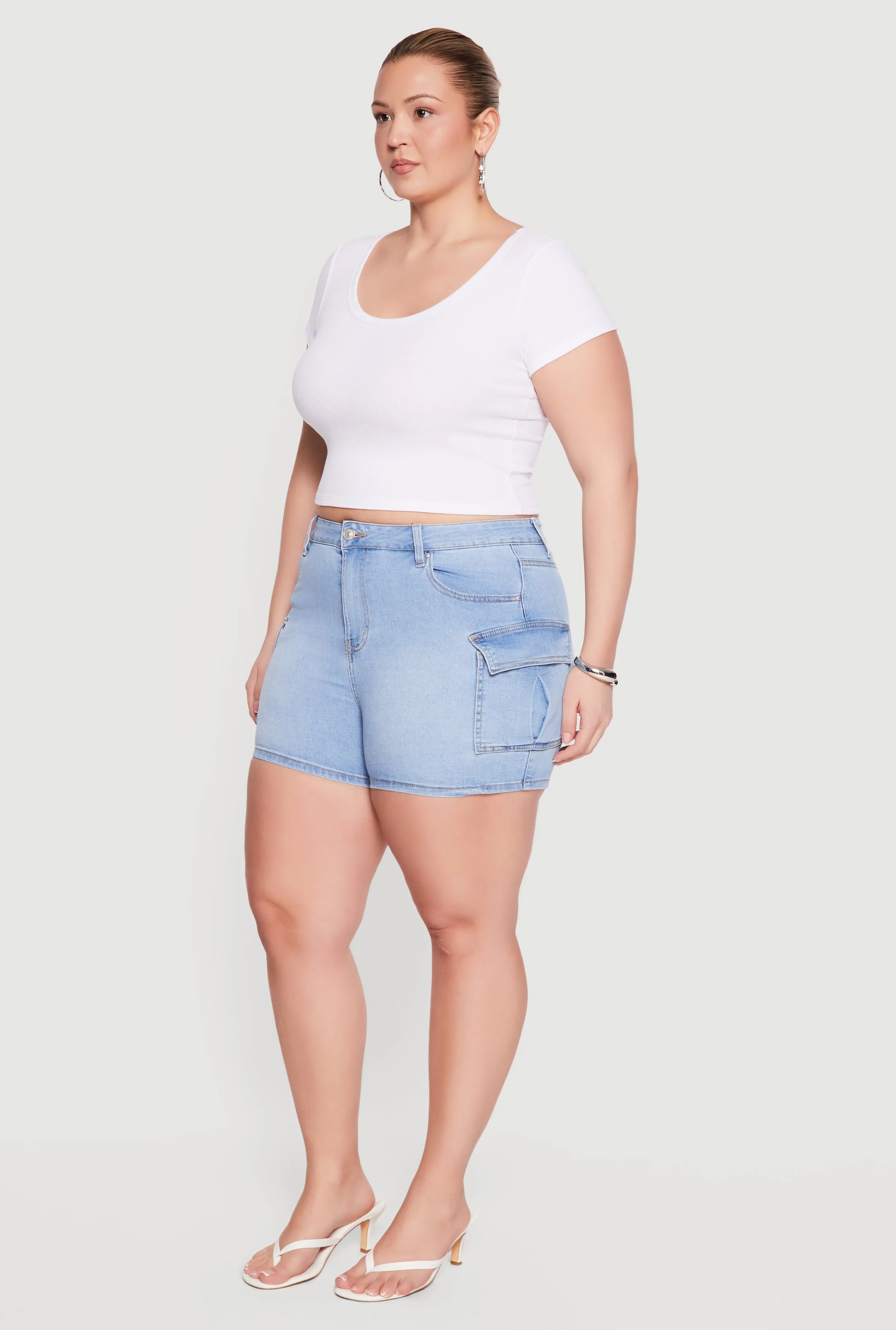 Plus Size High Waisted Denim Cargo Shorts sold by Rainbow product image thumbnail 2