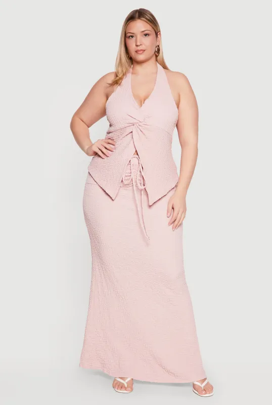Plus Size Drawstring Waist Detail Mermaid Maxi Skirt made by Rainbow