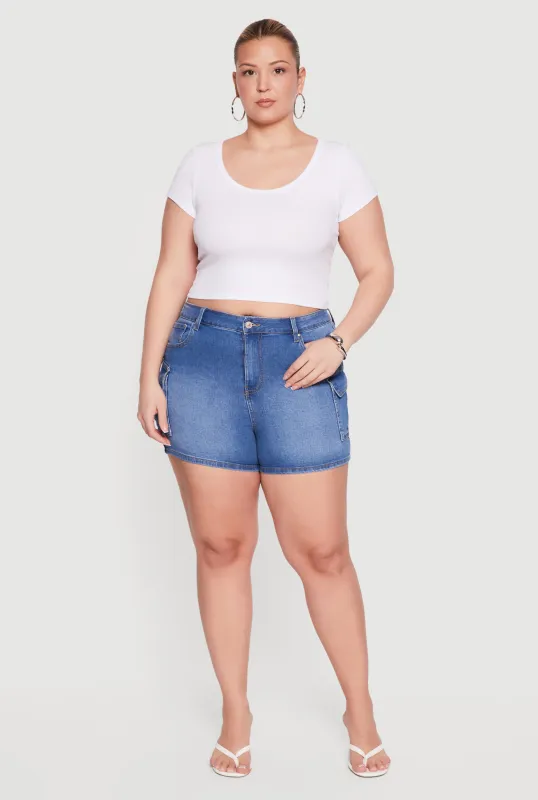 Plus Size High Waisted Denim Cargo Shorts made by Rainbow