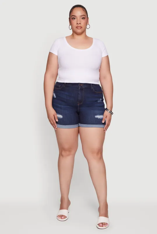 Plus Size High Waisted Distressed Denim Shorts made by Rainbow