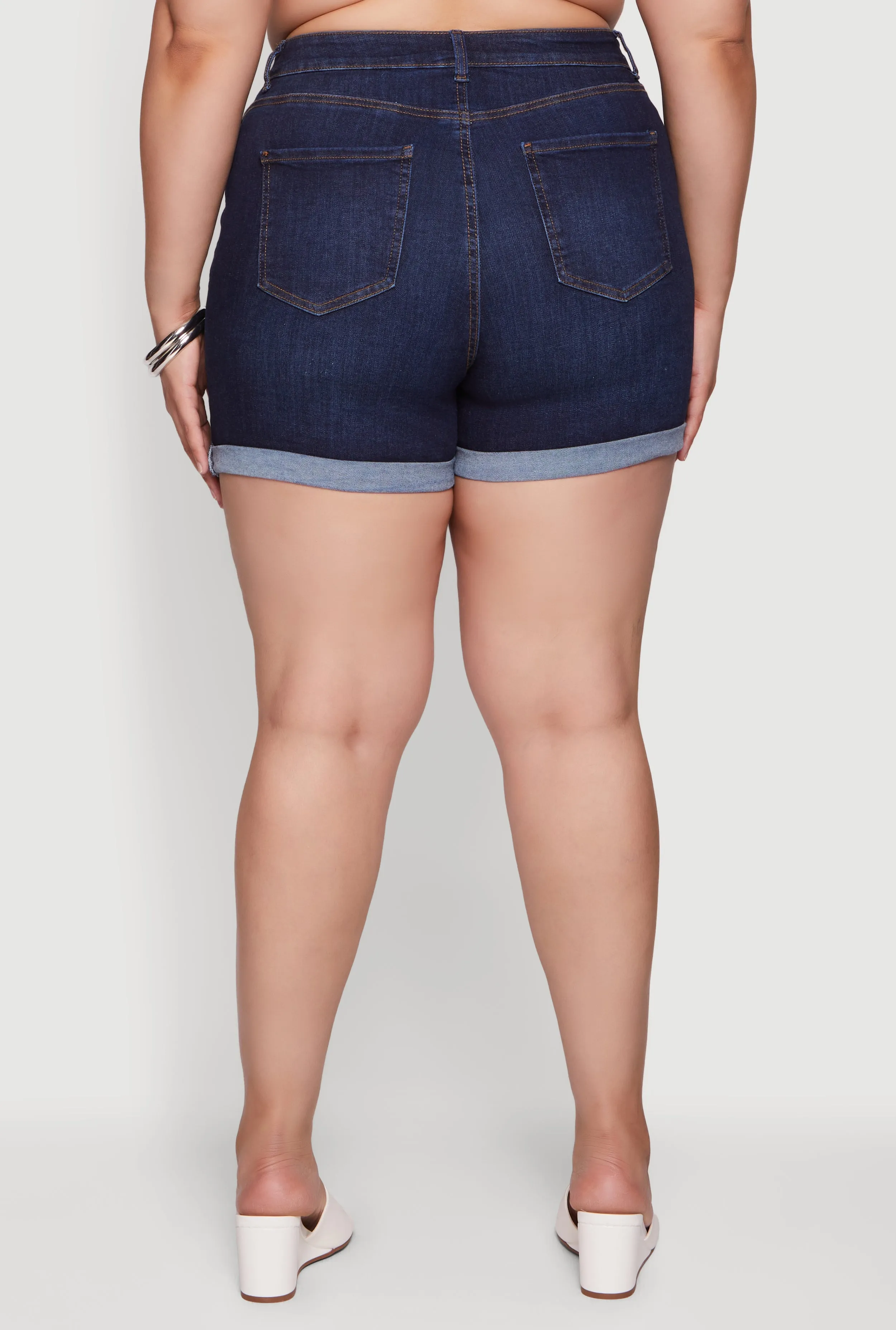 Plus Size High Waisted Distressed Denim Shorts sold by Rainbow product image thumbnail 5
