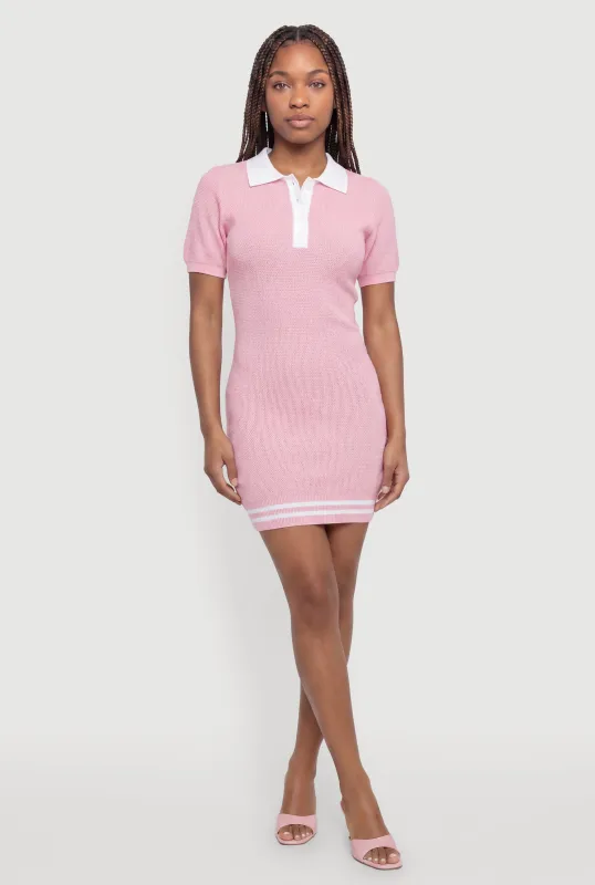 Short Sleeve Polo Dress with Varsity Stripe Detail made by Rainbow