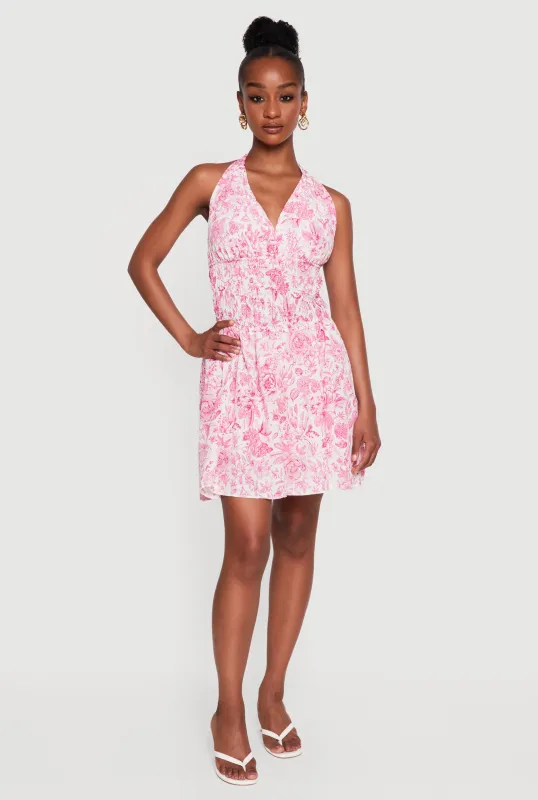 Floral Print Smocked Waist Skater Dress with Shorts Lining made by Rainbow
