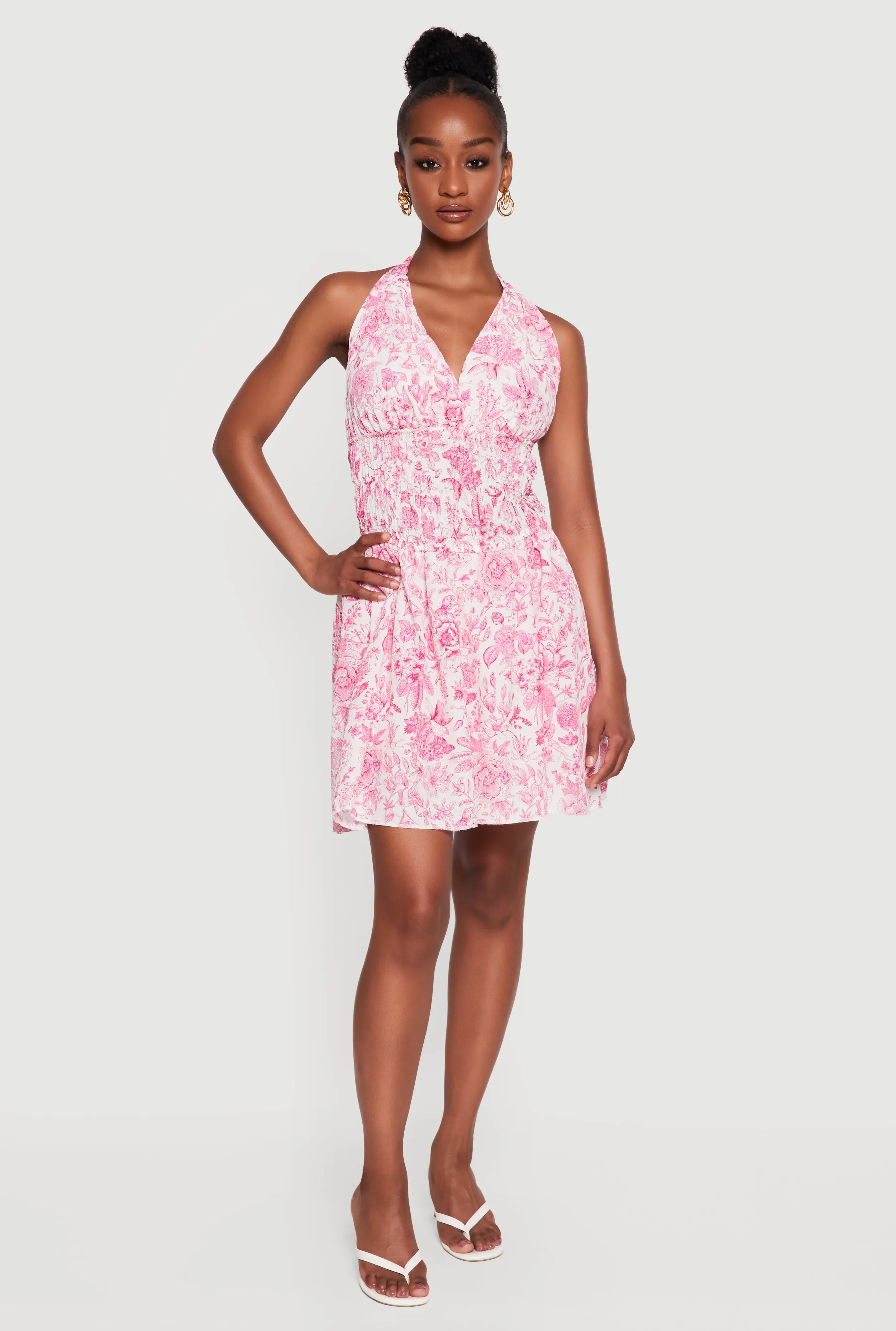 Floral Print Smocked Waist Skater Dress with Shorts Lining sold by Rainbow