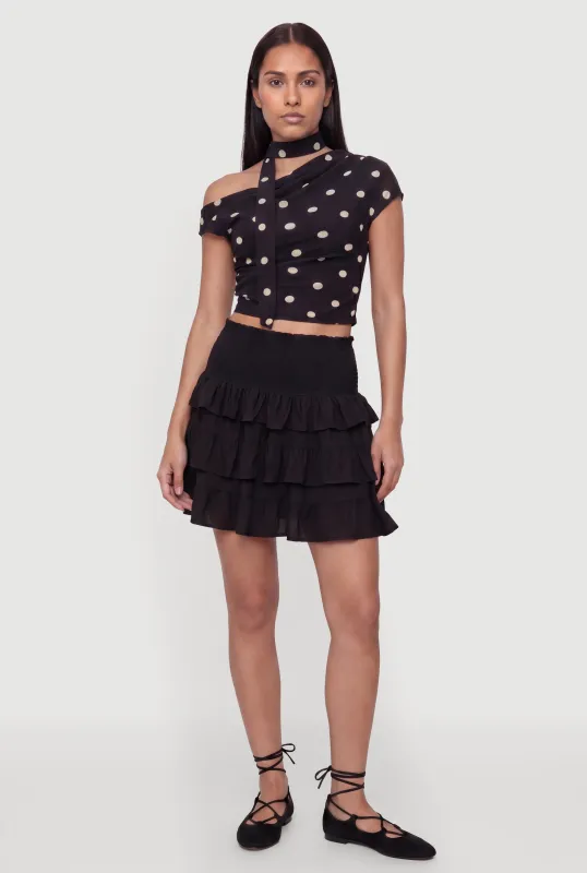 Smocked High Waisted Ruffle Tiered Mini Skirt made by Rainbow