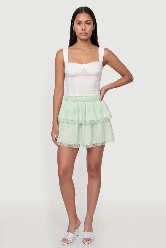 Lace Detail Tiered Mini Skirt made by Rainbow