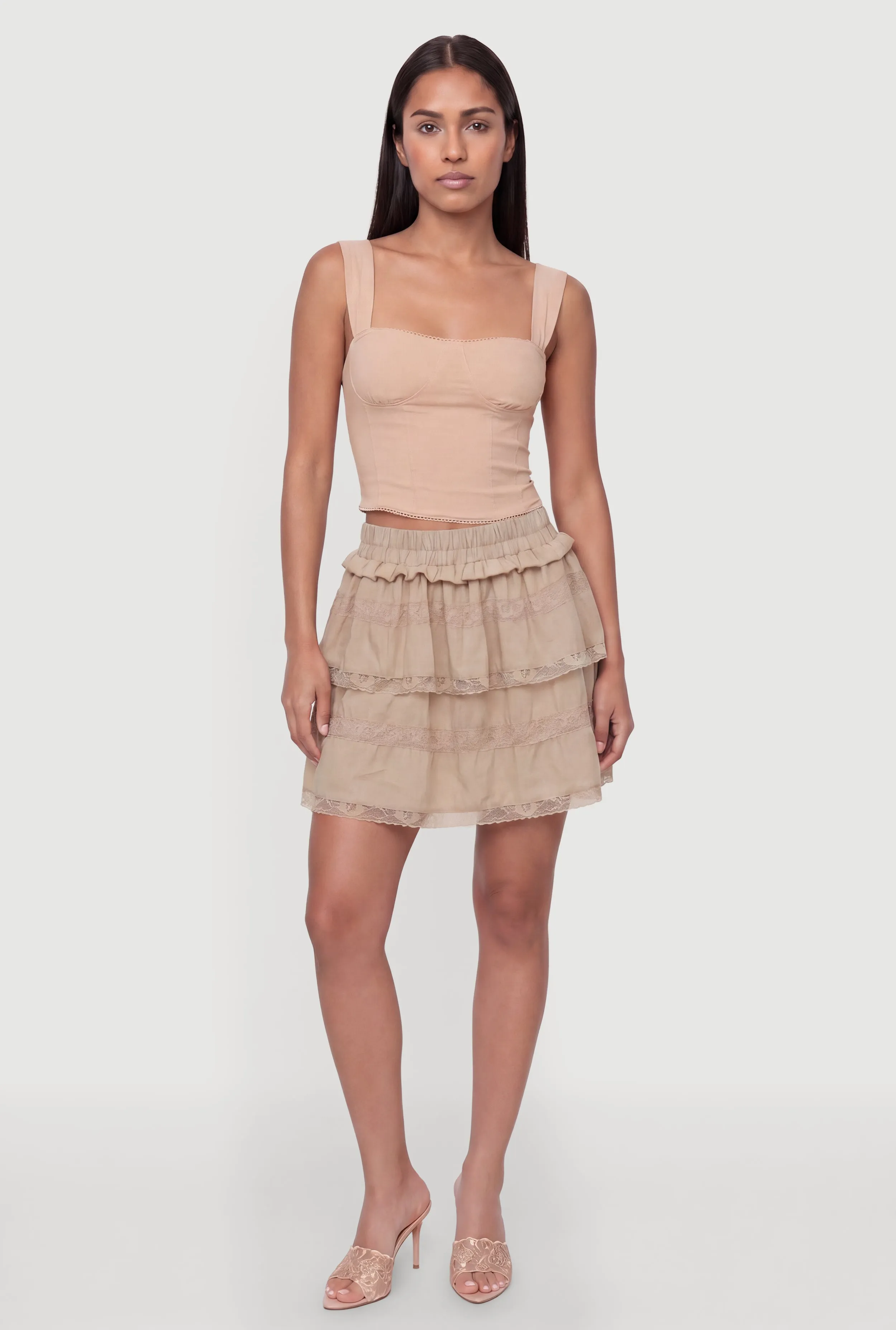 Lace Detail Tiered Mini Skirt sold by Rainbow