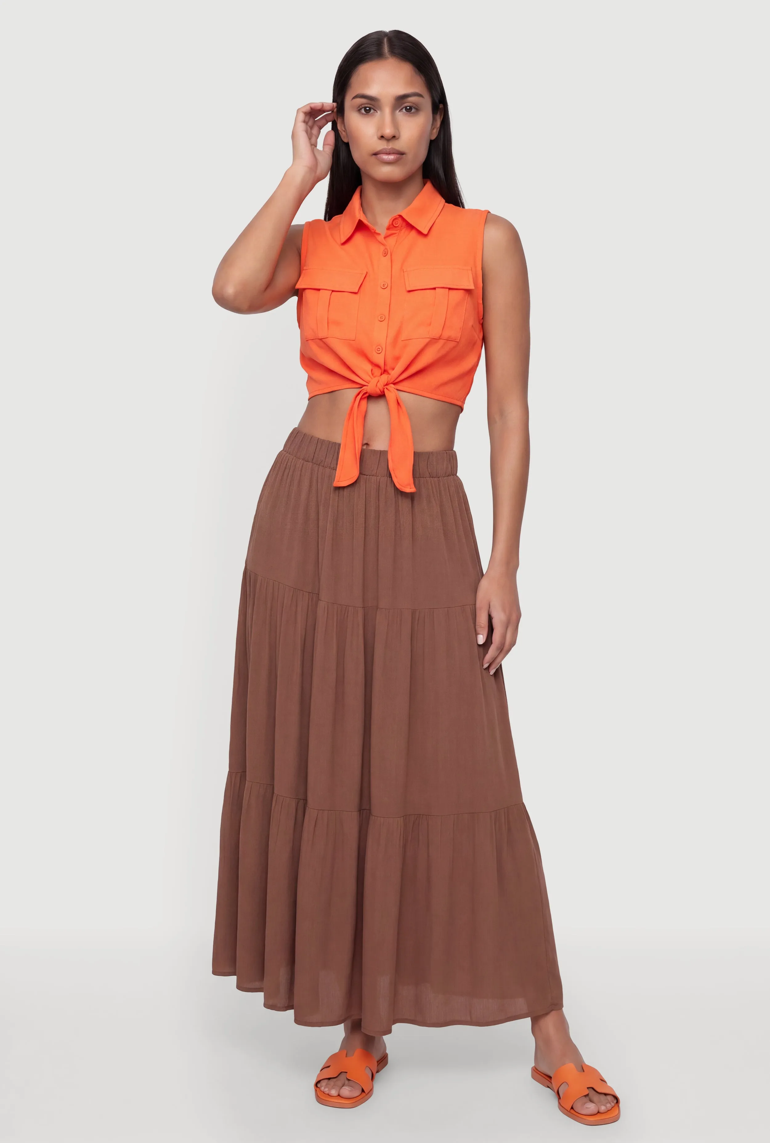 Sleeveless Button Front Cropped Tie Front Shirt sold by Rainbow product image thumbnail 5