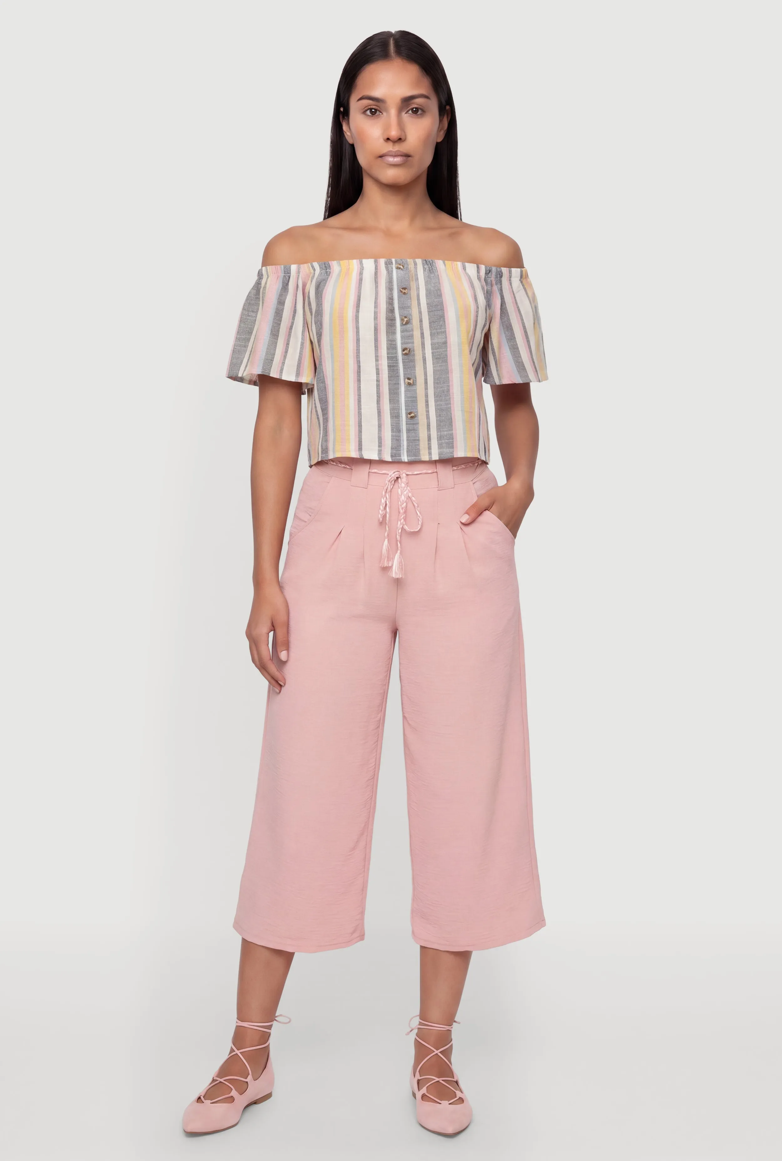 Striped Off the Shoulder Crop Top sold by Rainbow product image thumbnail 3