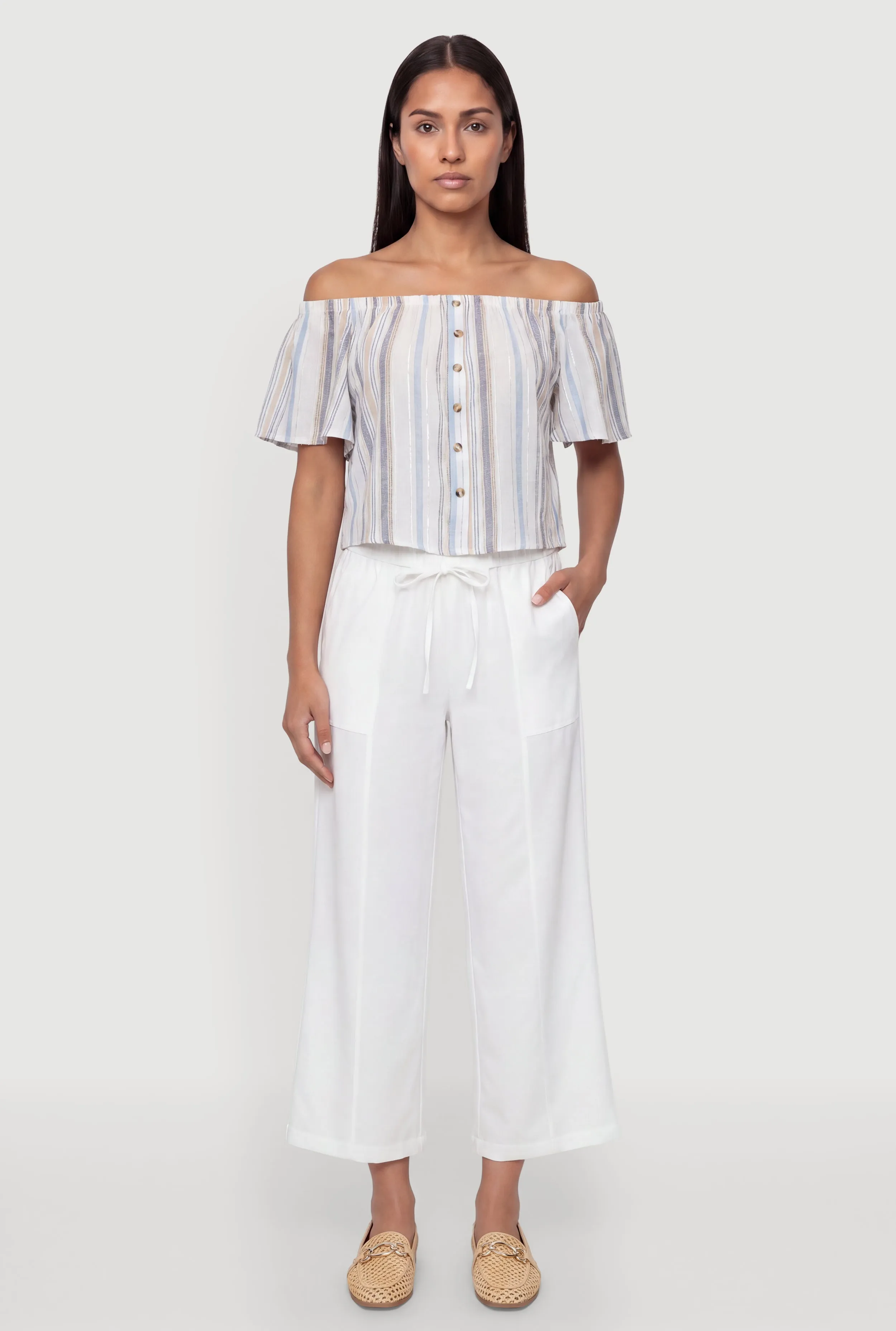 Striped Off the Shoulder Crop Top sold by Rainbow product image thumbnail 2