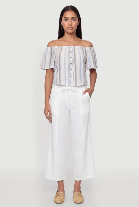 Striped Off the Shoulder Crop Top made by Rainbow