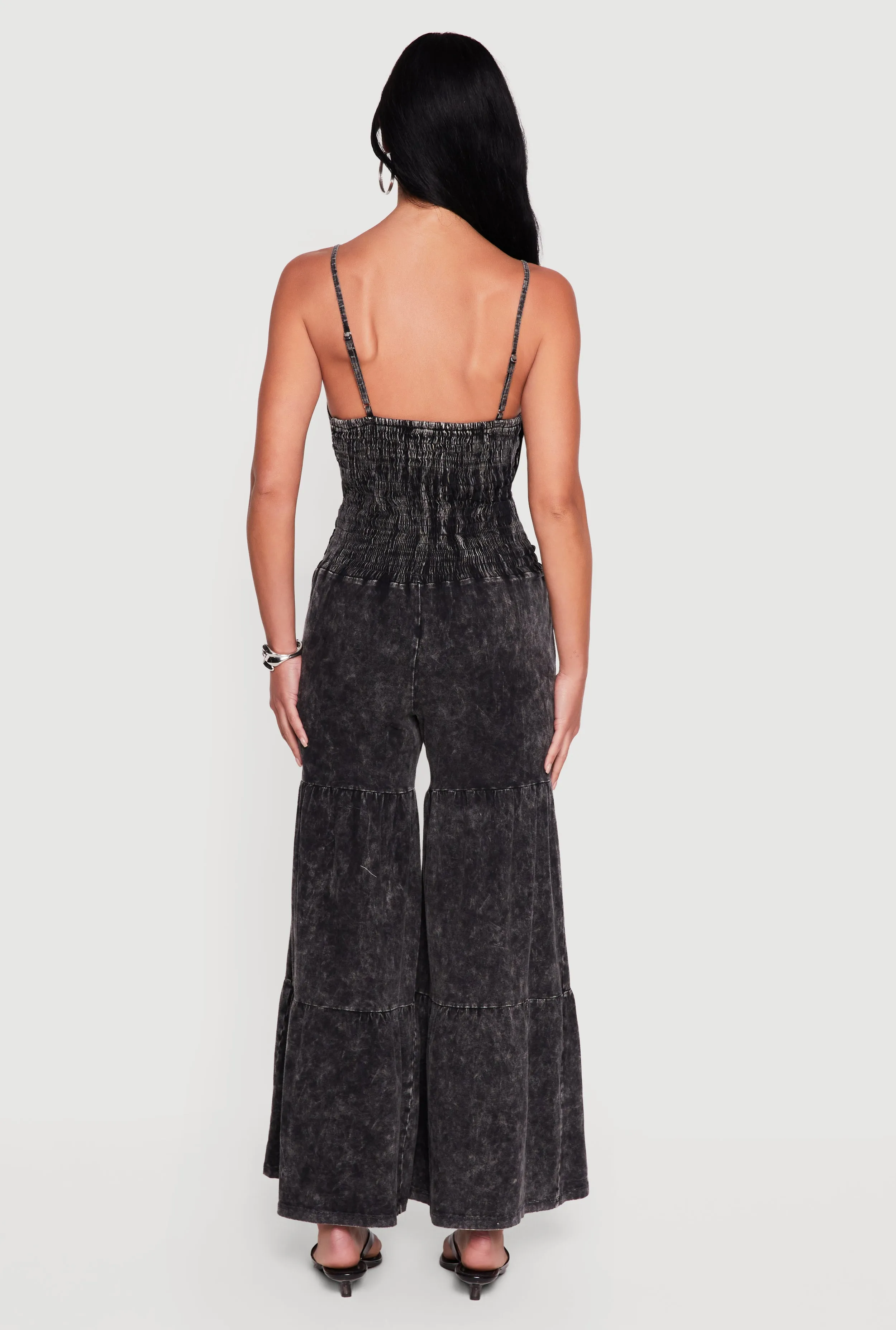 Acid Wash Cutout Tie Front Tiered Wide Leg Jumpsuit sold by Rainbow product image thumbnail 3