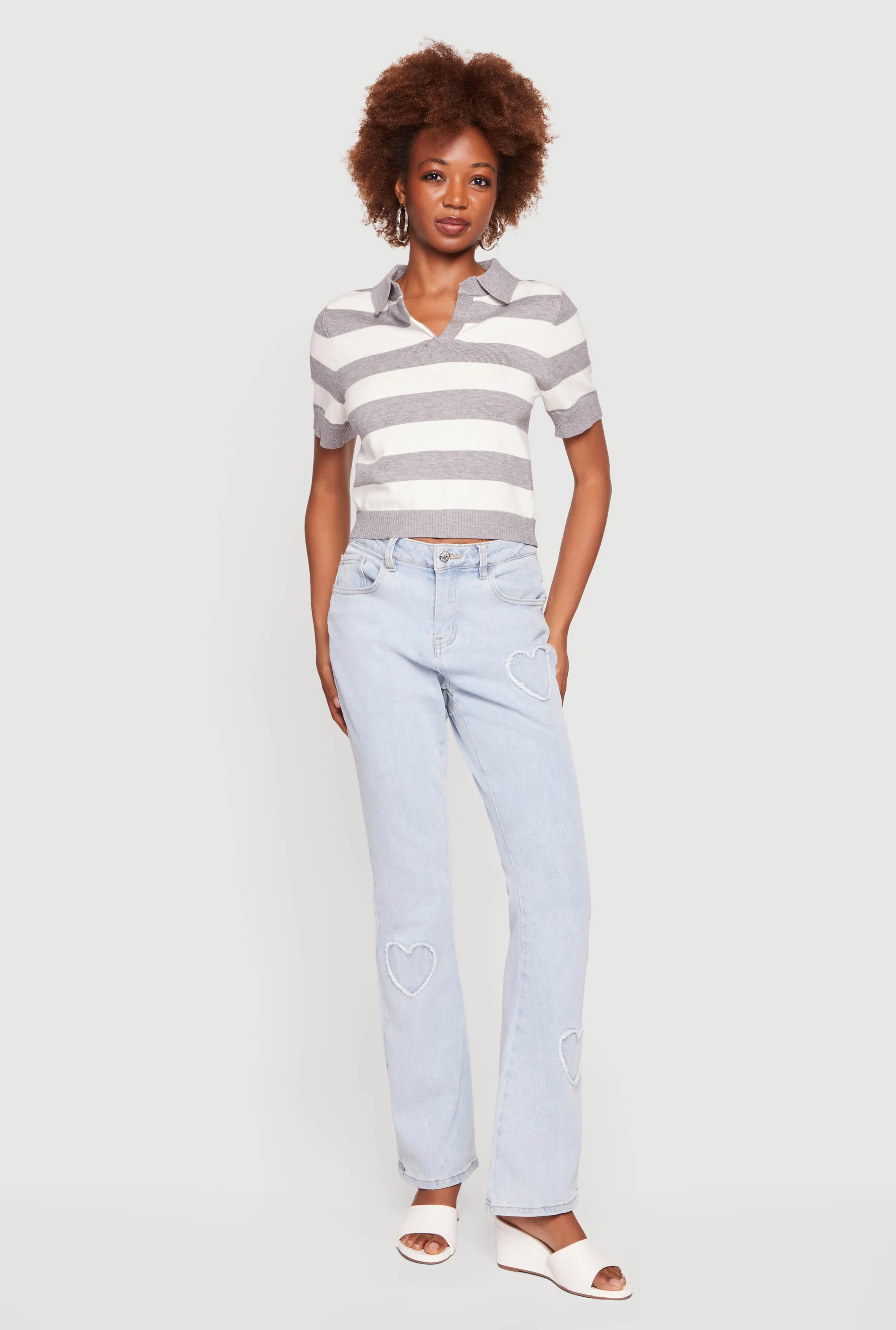 Striped Short Sleeve Cropped Polo Sweater sold by Rainbow product image thumbnail 2