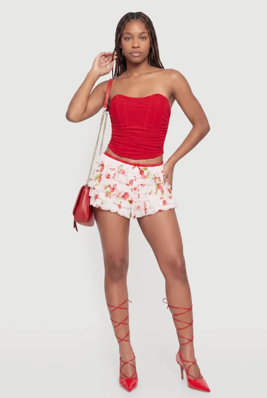 Side Ruched Mesh Corset Crop Top made by Haute Monde