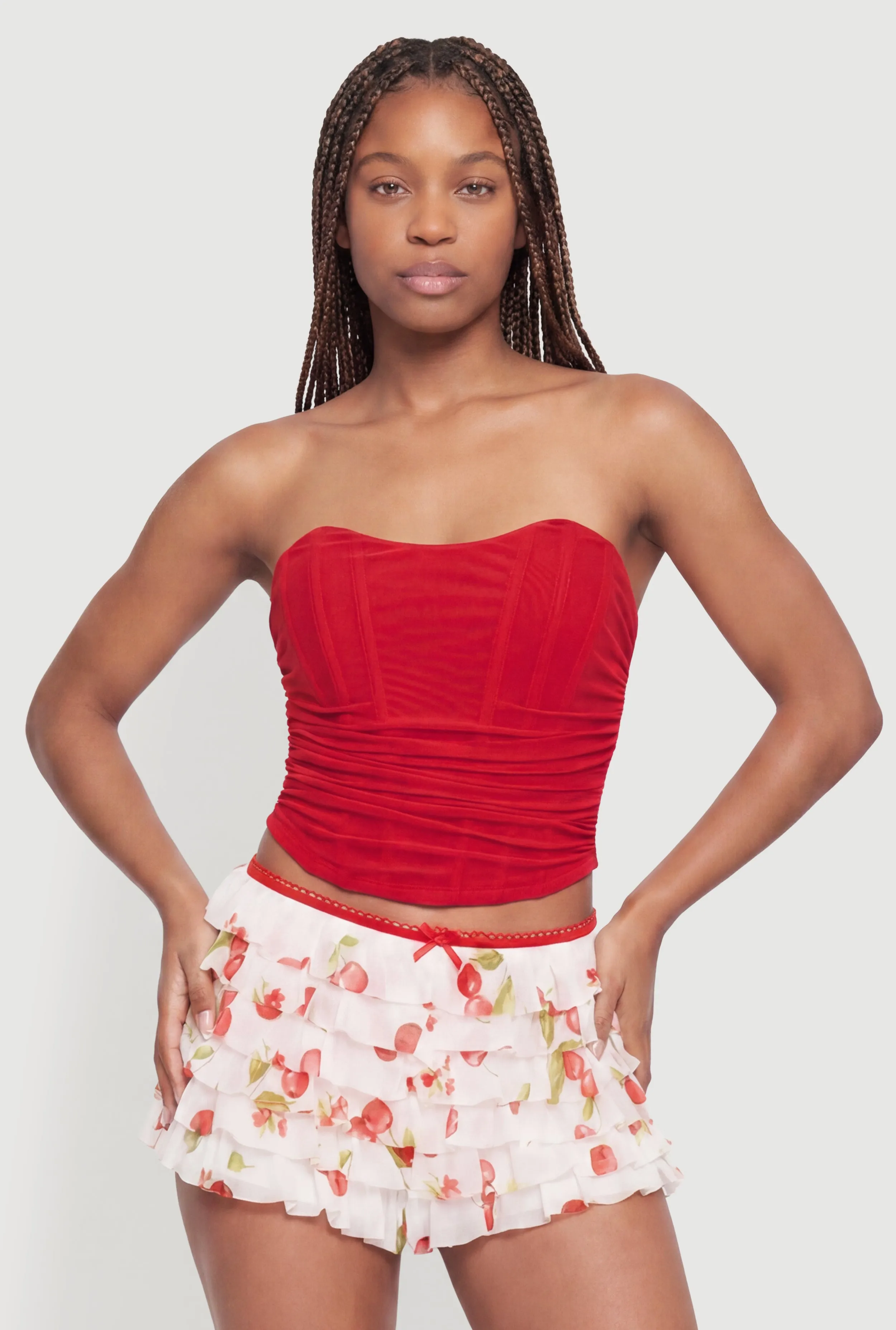Side Ruched Mesh Corset Crop Top sold by Rainbow product image thumbnail 2