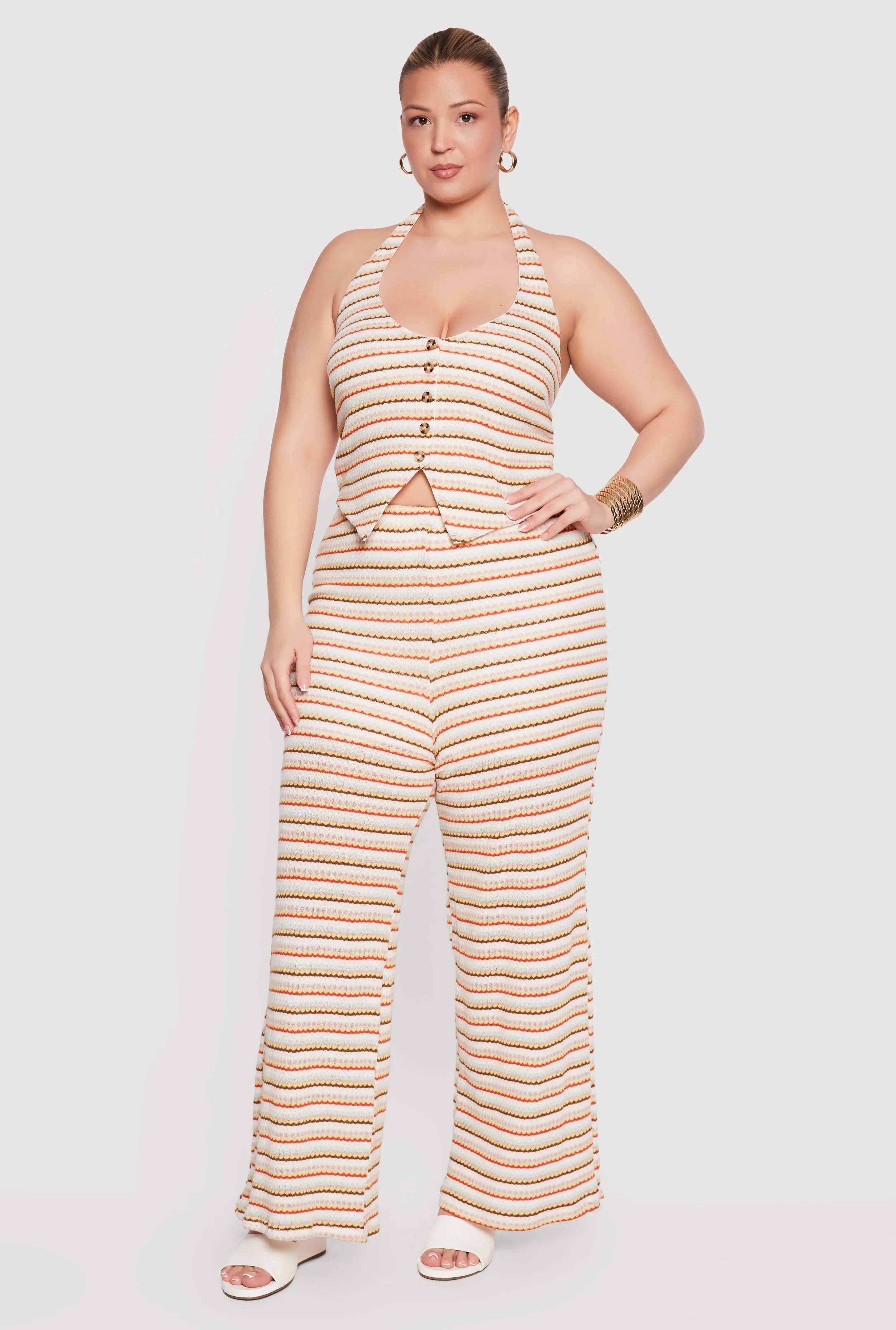 Plus Size Striped Wide Leg Pull On Pants sold by Rainbow